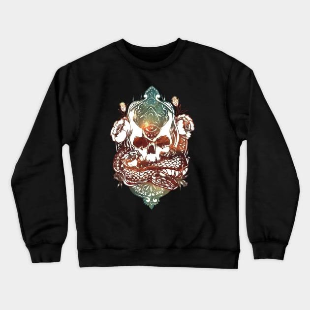 The Old Skull And The Snake Crewneck Sweatshirt by MythicalWorld